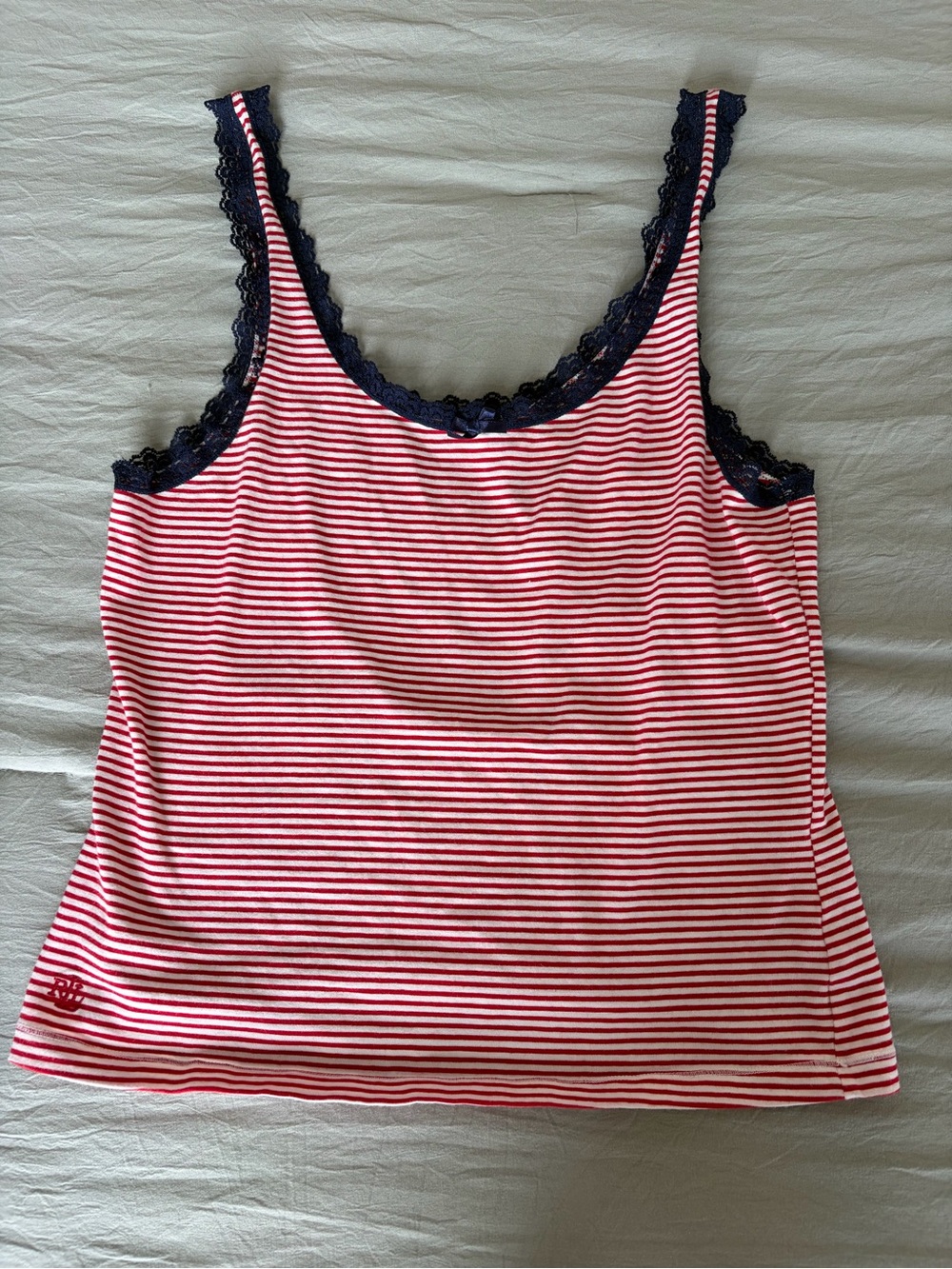 Ralph Lauren Red & White Striped Lace-Trim Tank